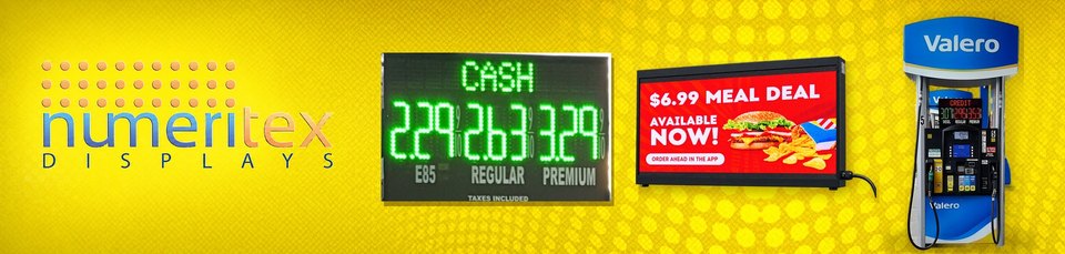 Numeritex LED price displays and marketing toppers